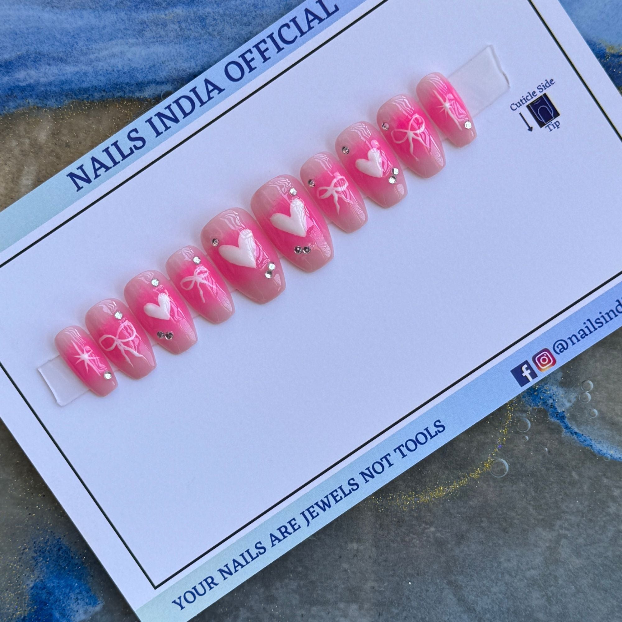 Blush Heart Charm Pink Ombre Bow Heart Press On Nails